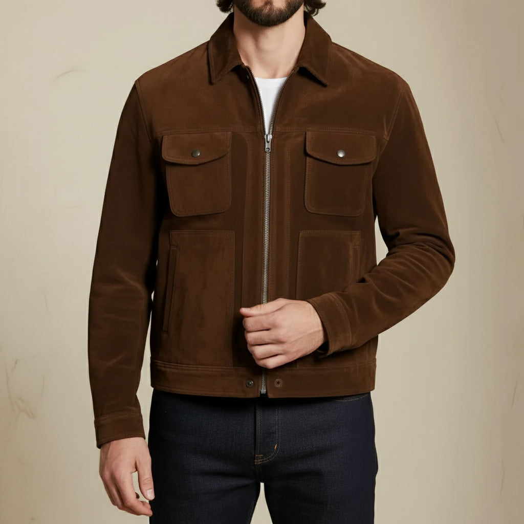 Men's Brown Suede Trucker Jacket - Broadham – Rebels Market