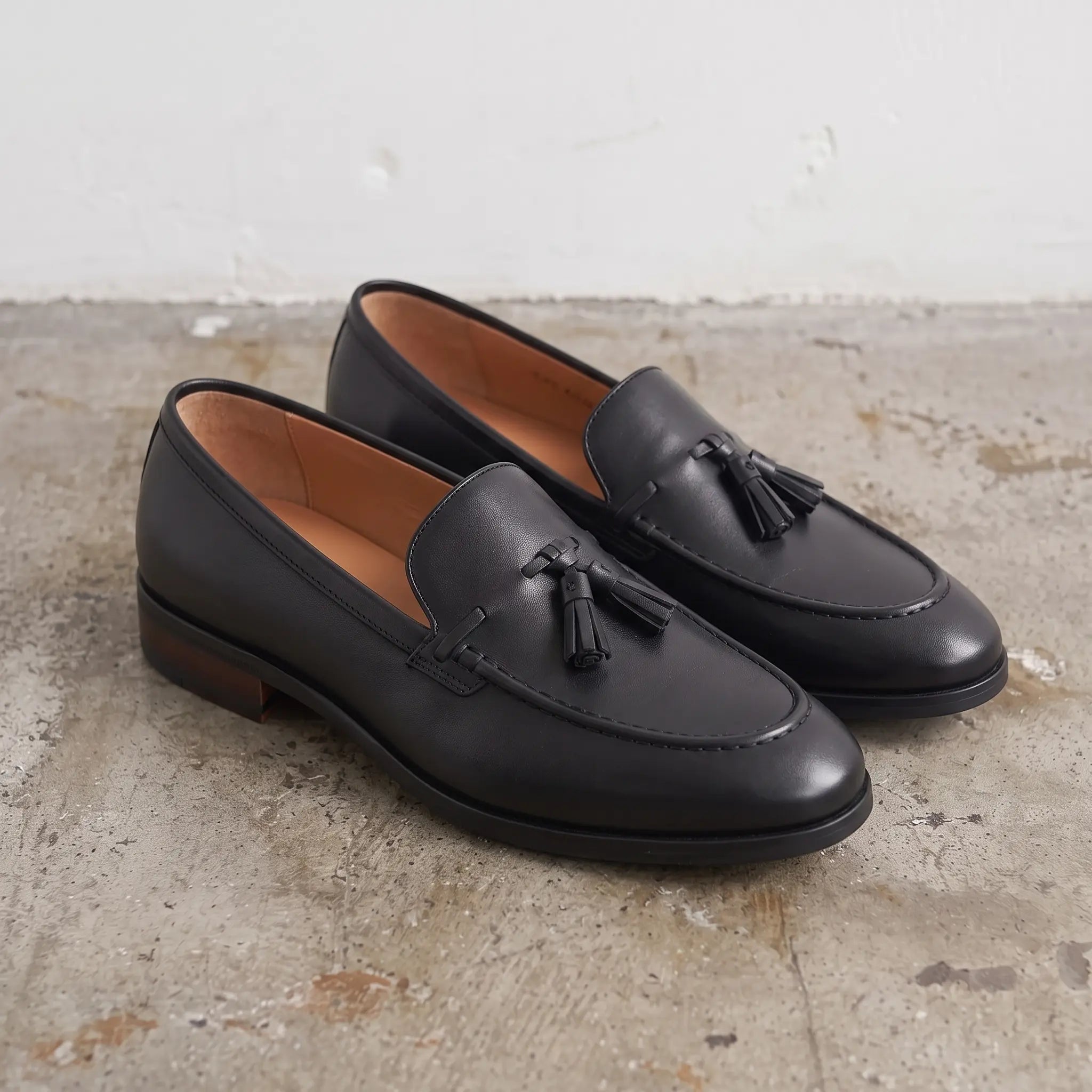 Handmade Black Leather Penny Loafers with Tassels