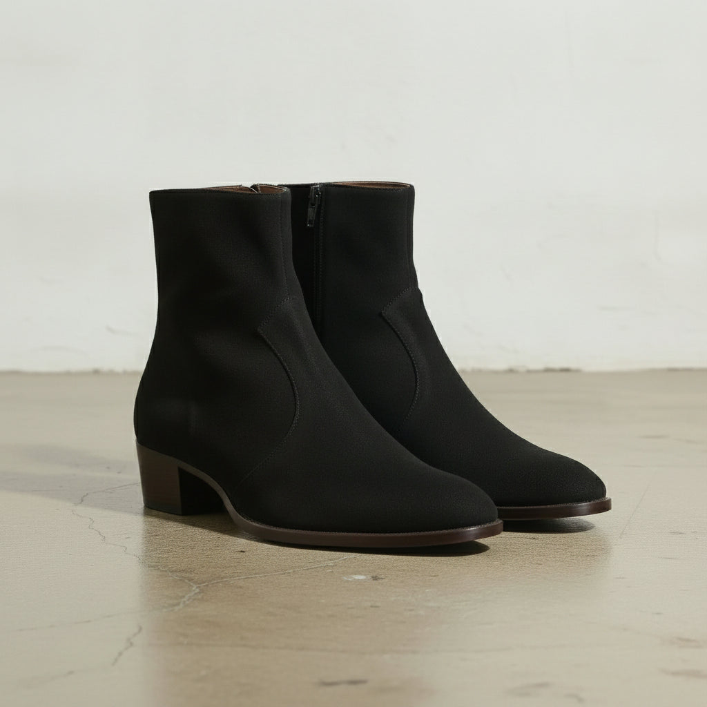 mens black suede dress boots Handmade Men's Ankle - Men's Boot - New Zipper Boot sophisticated bodycon Black Tailored Belted Shoulder naturally milled leather interior Style:Natural Waist