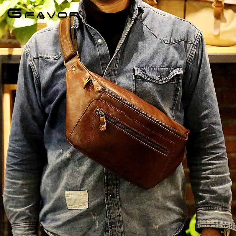 Premium Leather Chest Waterproof Bag - Crossbody Shoulder Fanny