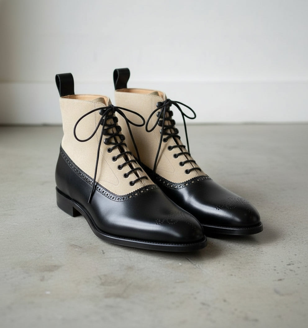 Handcrafted Two-Tone Lace-Up Ankle Boots for Men