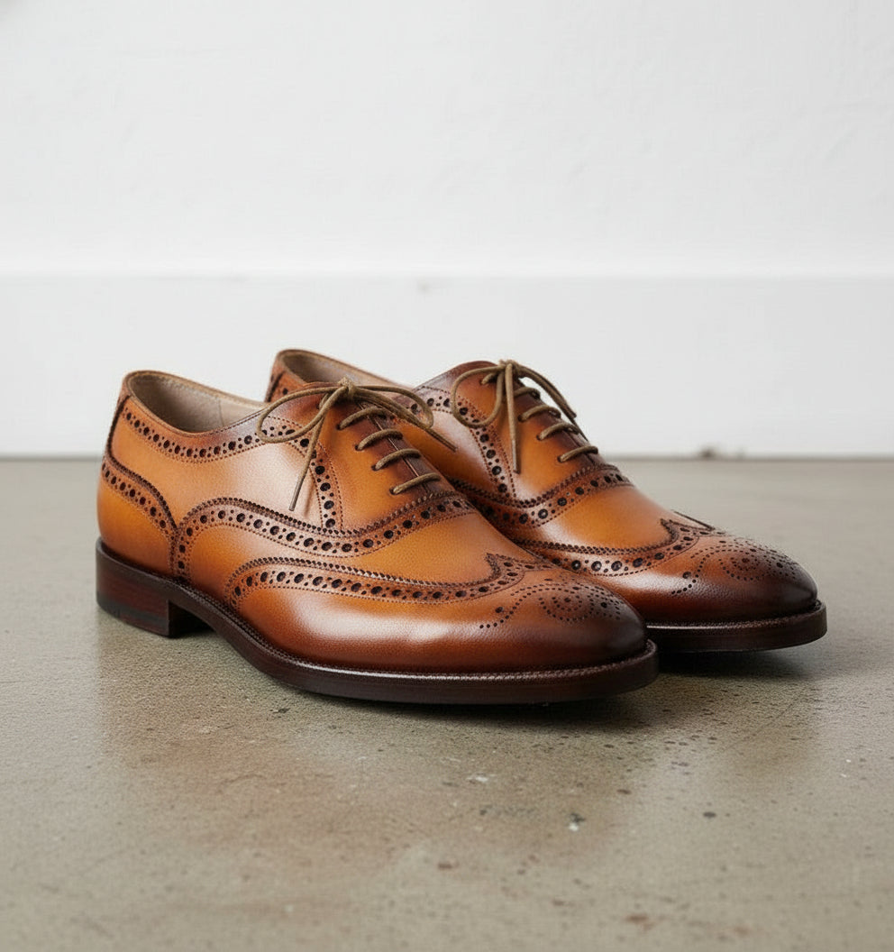 Men's Tan Genuine Leather Brogue Dress Shoes US 9 / Tan / D
