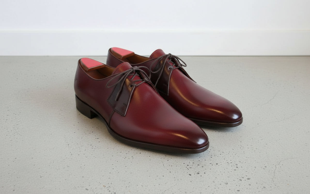 Men's Burgundy Plain-Toe Leather Derbys — Foxworth