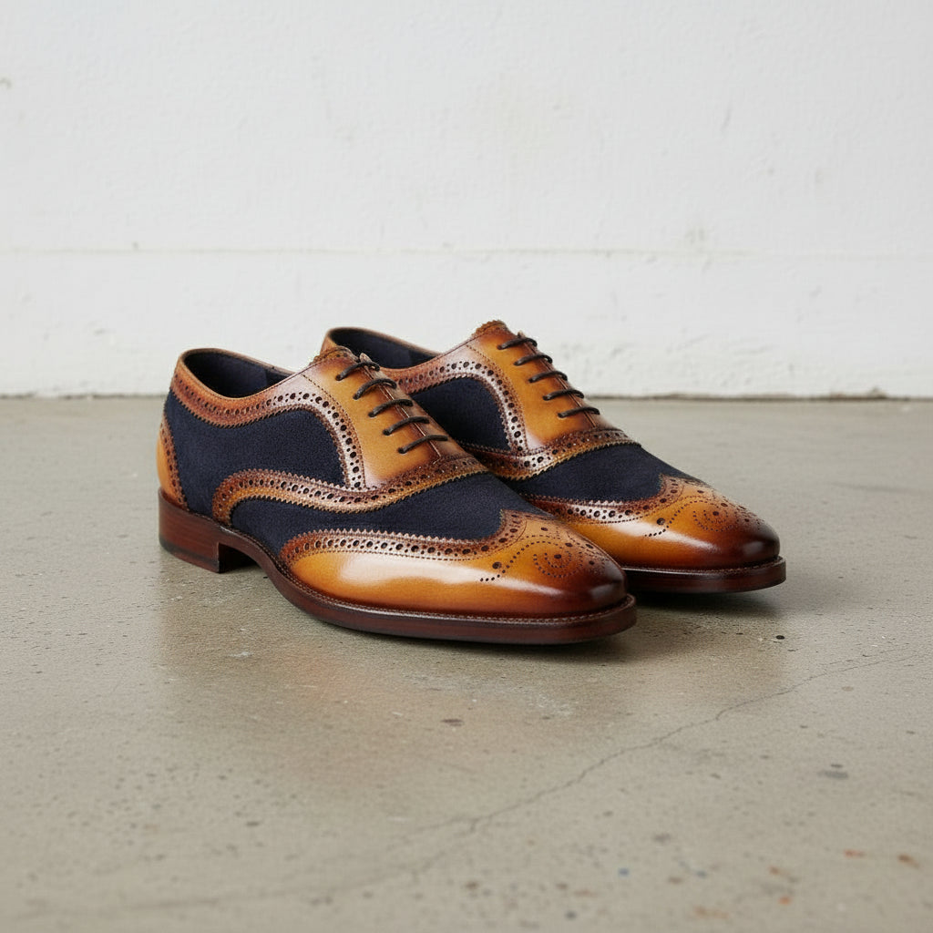 Mens Two tone wingtip brogue dress shoes, Men leather And suede shoes US 11 / D