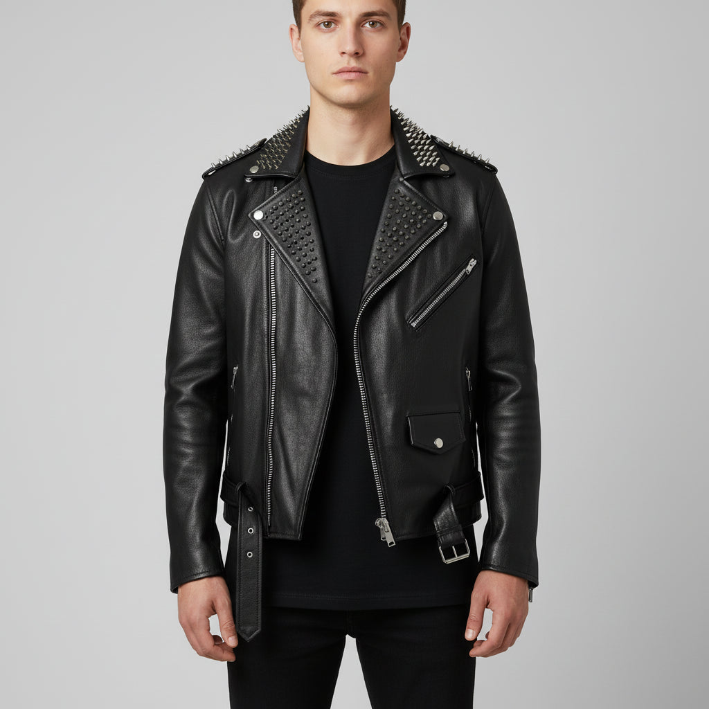  Men's Jacket Sサイズ Men's Black Studded Biker Full-Grain Leather Jacket | RebelsMarket