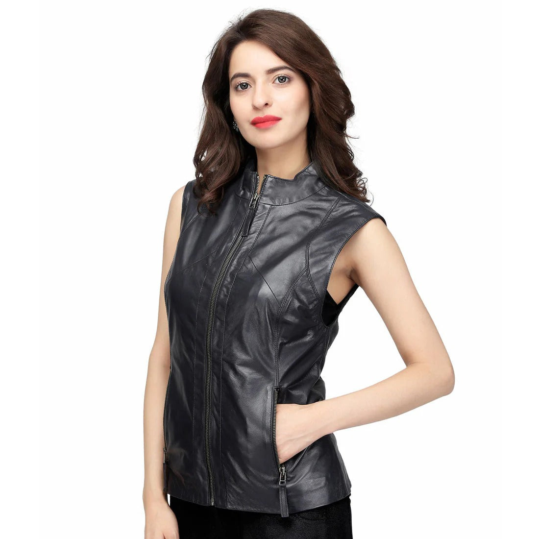 Kedera Womens Faux Leather Biker Vest With Pockets Zimbabwe