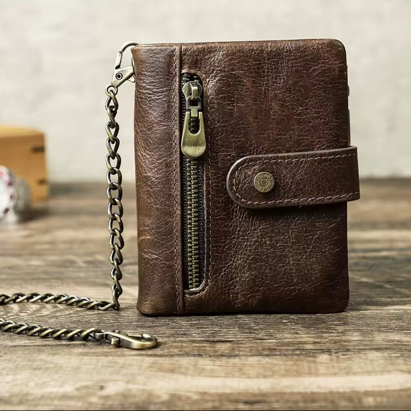 Brown Leather Wallet with Steel Chain - Wills – Rebels Market