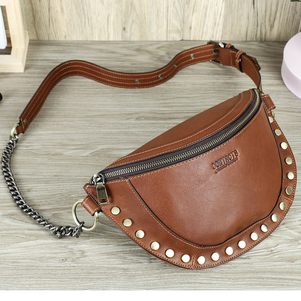 Studded Brown Leather Waist Bag - Woman Women main image 4