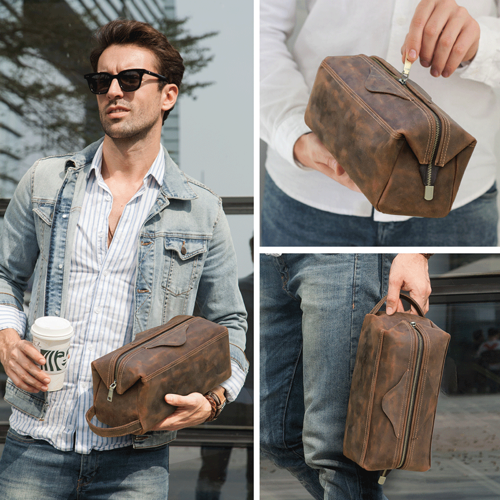 buy mens travel toiletrie bag Men's Genuine Leather Toiletry Bag