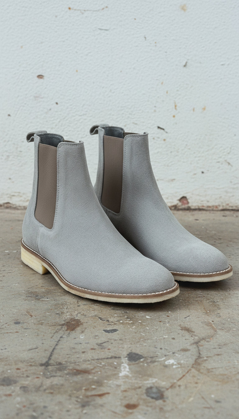Handmade Mens Light Gray Suede Chelsea Boots, Men Casual Wear Ankle Boots US 9 / Light Gray / D