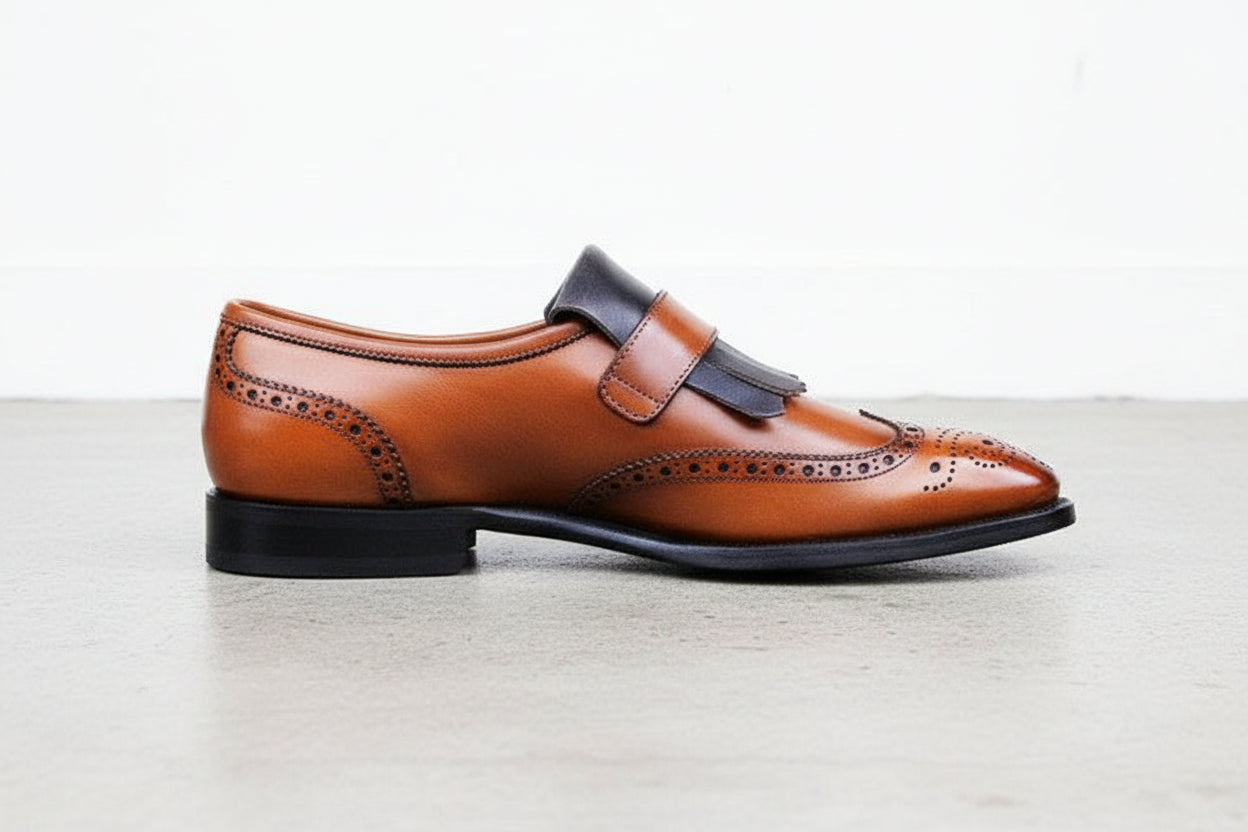 Handcrafted Two-tone Men's Dress Shoes with Wingtip Brogue Detailing | Rebels Market US 12.5 / Multicolor / D