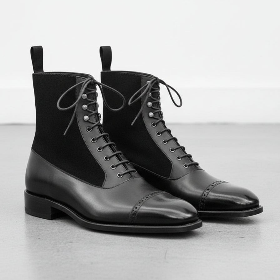 mens black lace up dress boots Handmade Men's Brogue - Men's Leather Suede Ankle Boots Size:38