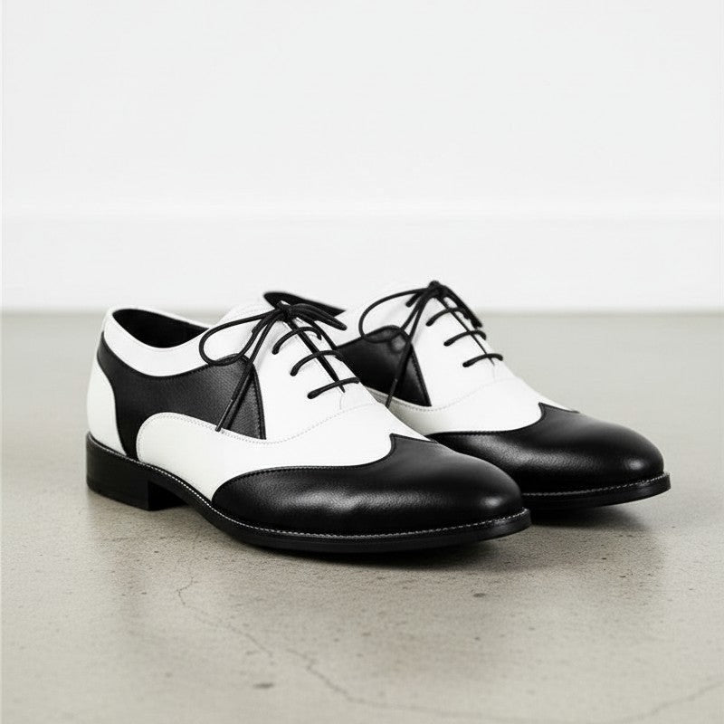 Handmade Mens Spectator Shoes, Men Black and White Lace Up Shoes, Shoes US 6 / Black/White / 4E - Extra Wide