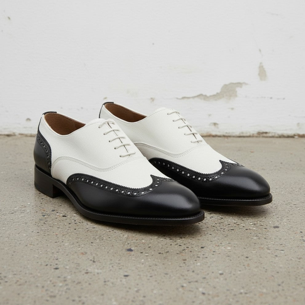 Men's Black and White Wingtip Pebbled Leather Oxfords Bayford - US 5.5 / Black/White / D - Standard Men's Black and White Wingtip Pebbled Leather Oxfords Bayford - US 5.5 / Black/White / D - Standard