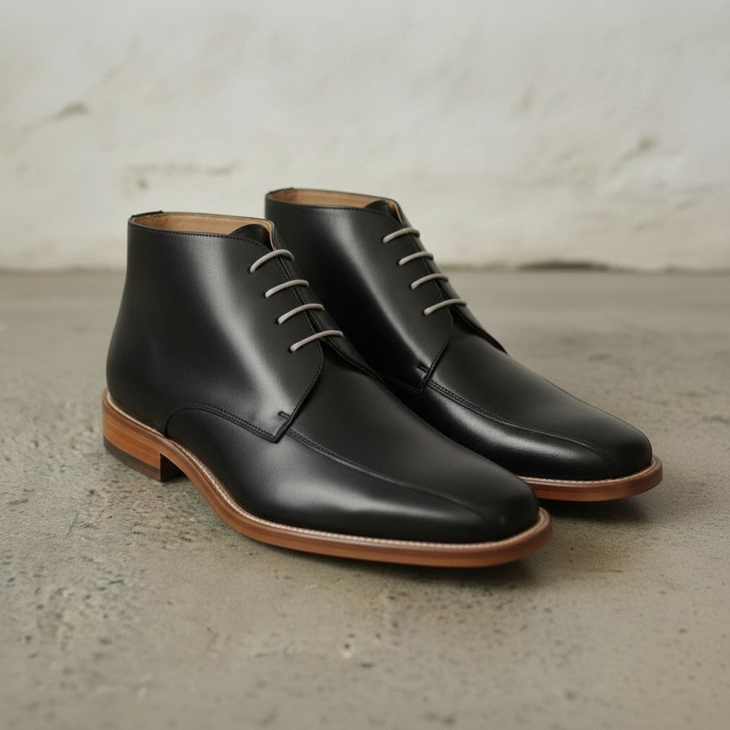 mens black chukka dress boots Handcrafted Men's Leather with Square Toe eyelet lacing offer a SIZE:10 Asymmetric One Shoulder Draped notfullpriced
