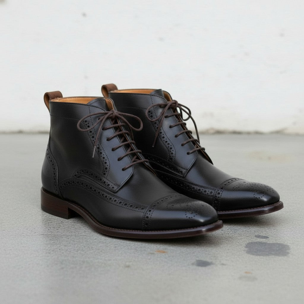 mens black dress boots uk Men's Cap-Toe Leather Derby Ankle Superior workmanship with minimalistic