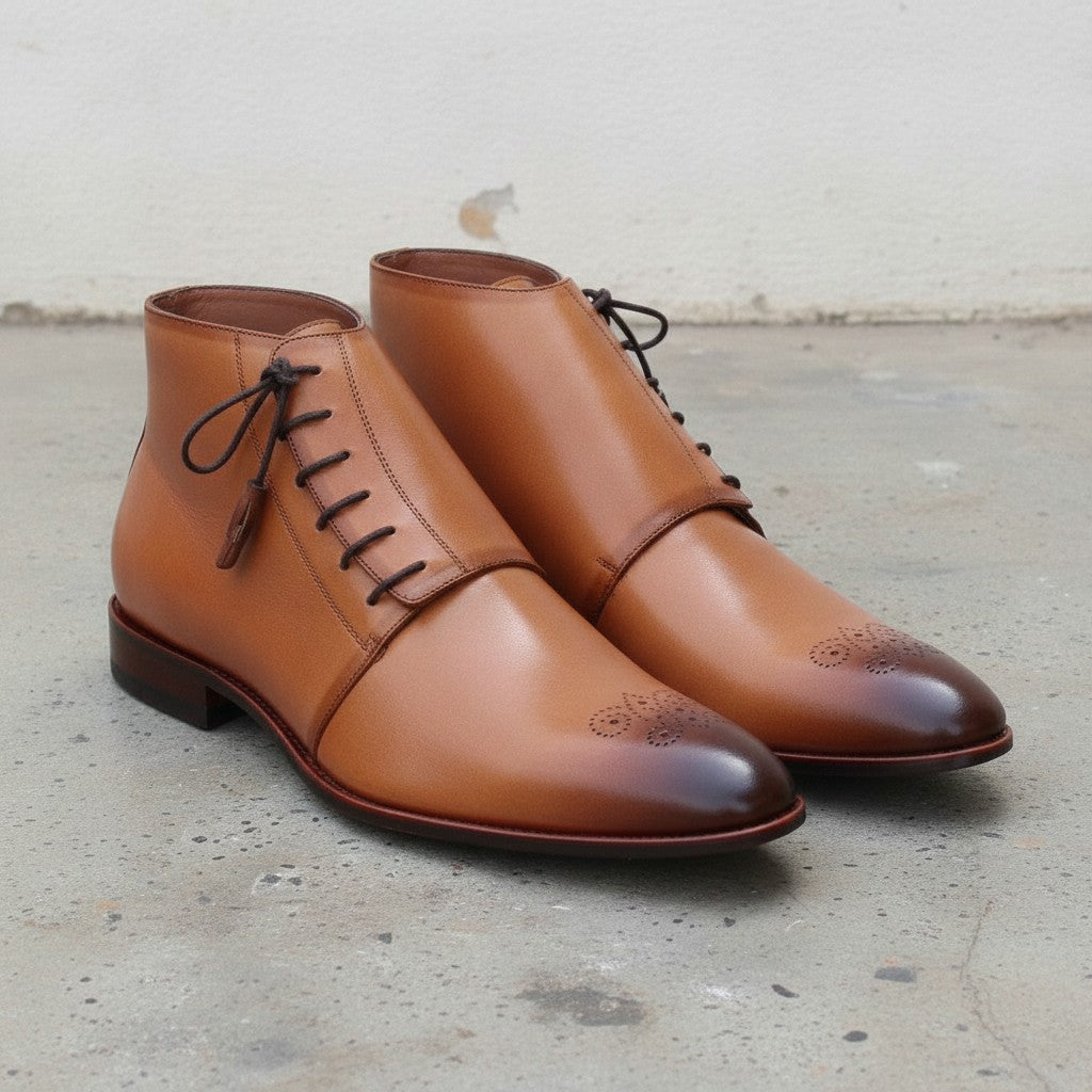 mens light brown dress boots Handmade Men's Lace Up - Dark Leather Boots for Men - Chukka Boots and burnish meets our charcoal gray multiway bridesmaid dress Gothic Black And Red Size:XXLARGE