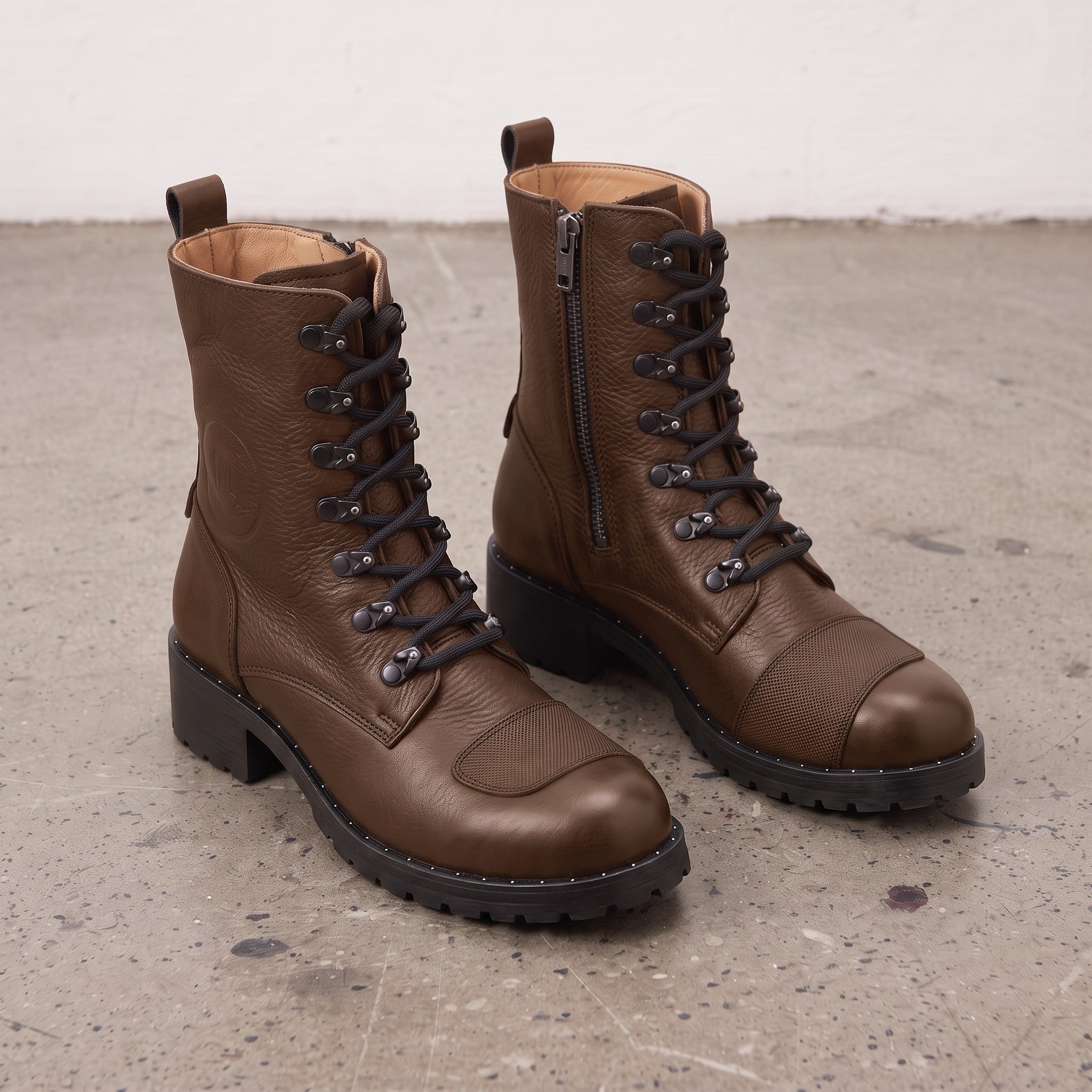 Women's Brown High Ankle Genuine Leather Heavy Duty Biker Boots