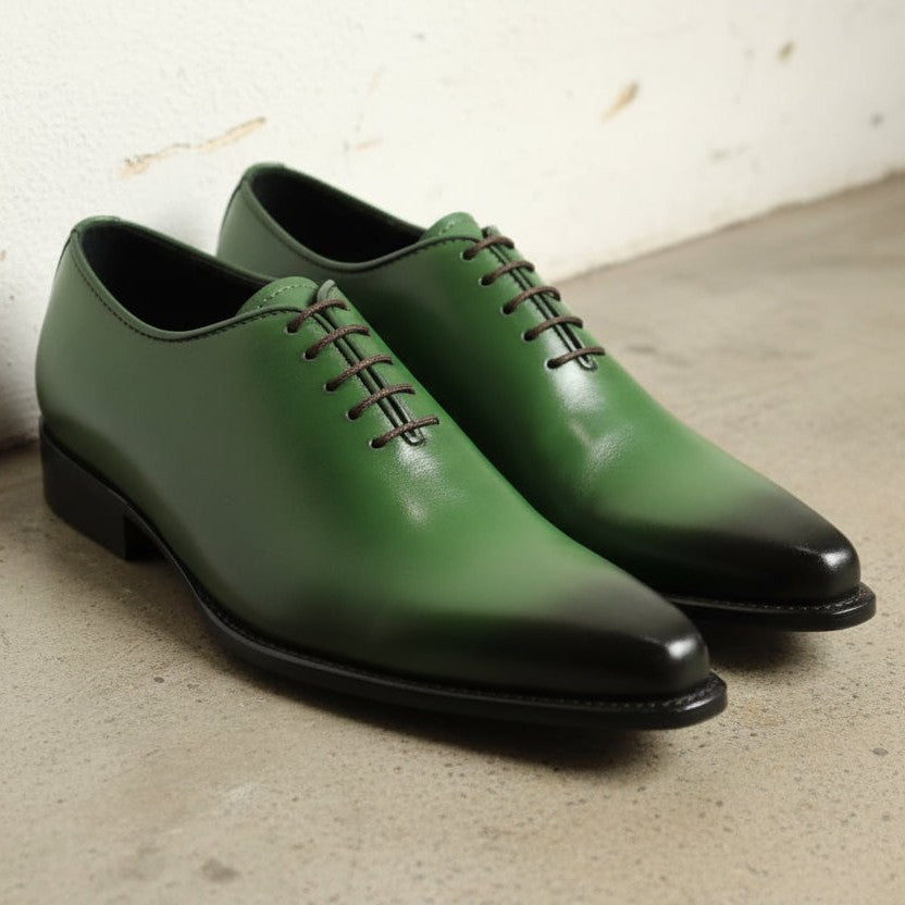 Handcrafted Men's Green Leather Pointed Toe Dress Shoes