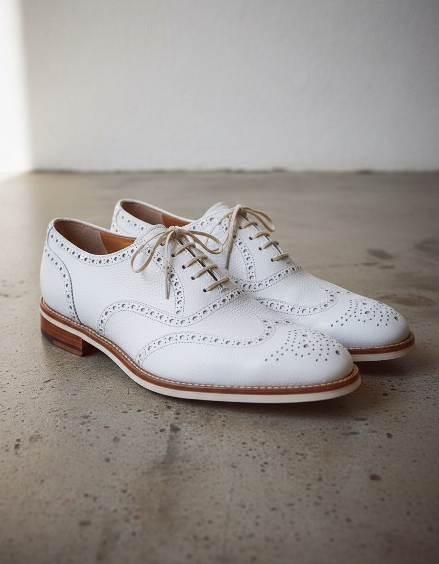 Men's White Wing Tip Brogue Lace-Up Leather Dress Shoes US 7.5 / White / D - Standard Men's White Wing Tip Brogue Lace-Up Leather Dress Shoes US 7.5 / White / D - Standard