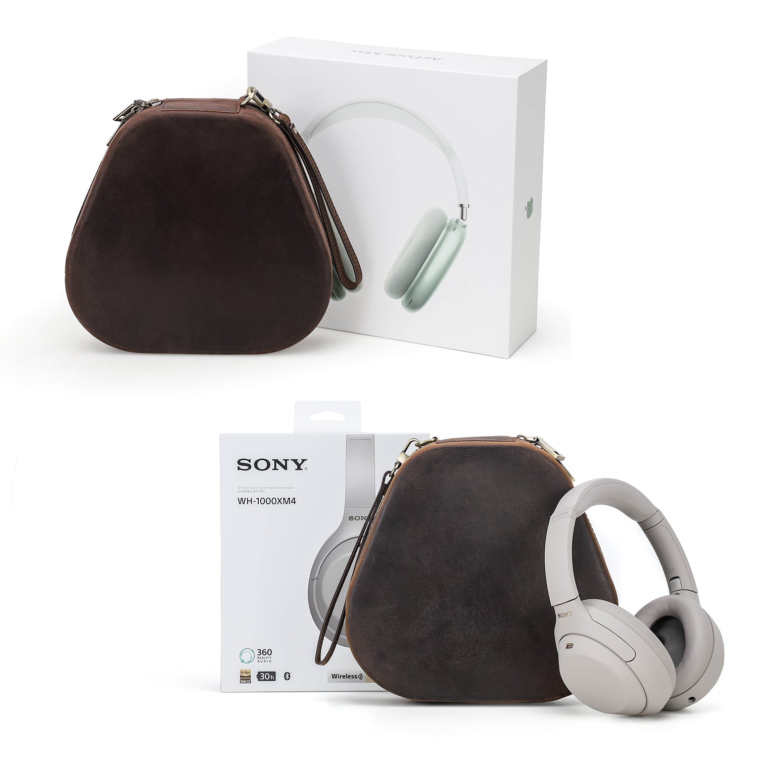 Premium Leather Travel Case for AirPods Max Sony WH-1000XM4, Headphone Protection Bag