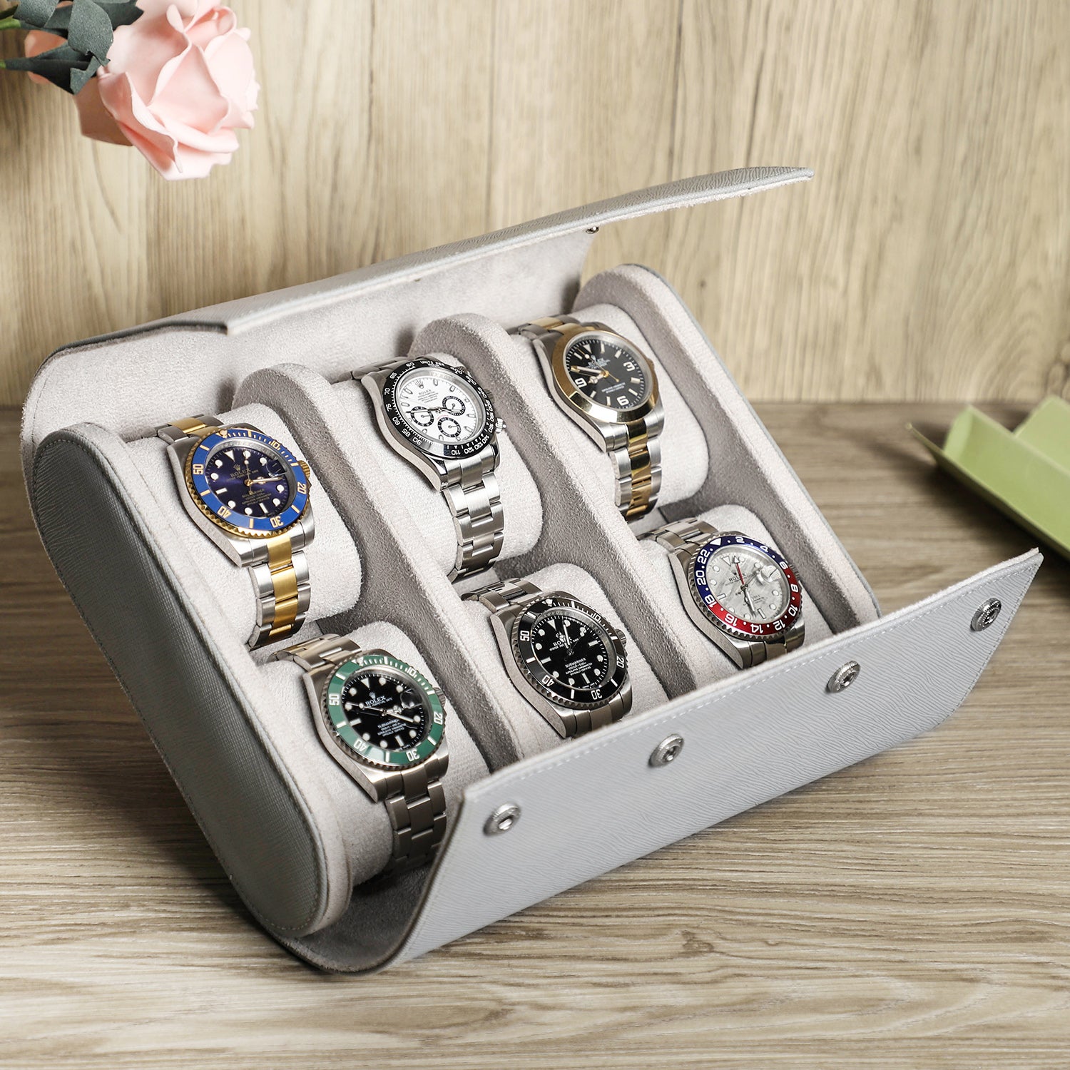 Unisex Leather Travel Watch Roll Case with Slots – Rebels Market