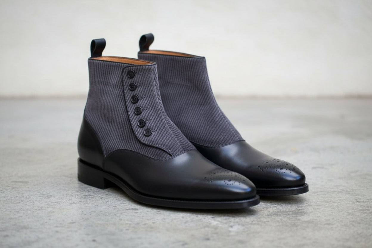 Men's Black Button Two-Tone Leather Ankle Boots | Dress Chukka Boots US 14 / Black / B - Narrow Men's Black Button Two-Tone Leather Ankle Boots | Dress Chukka Boots US 14 / Black / B - Narrow