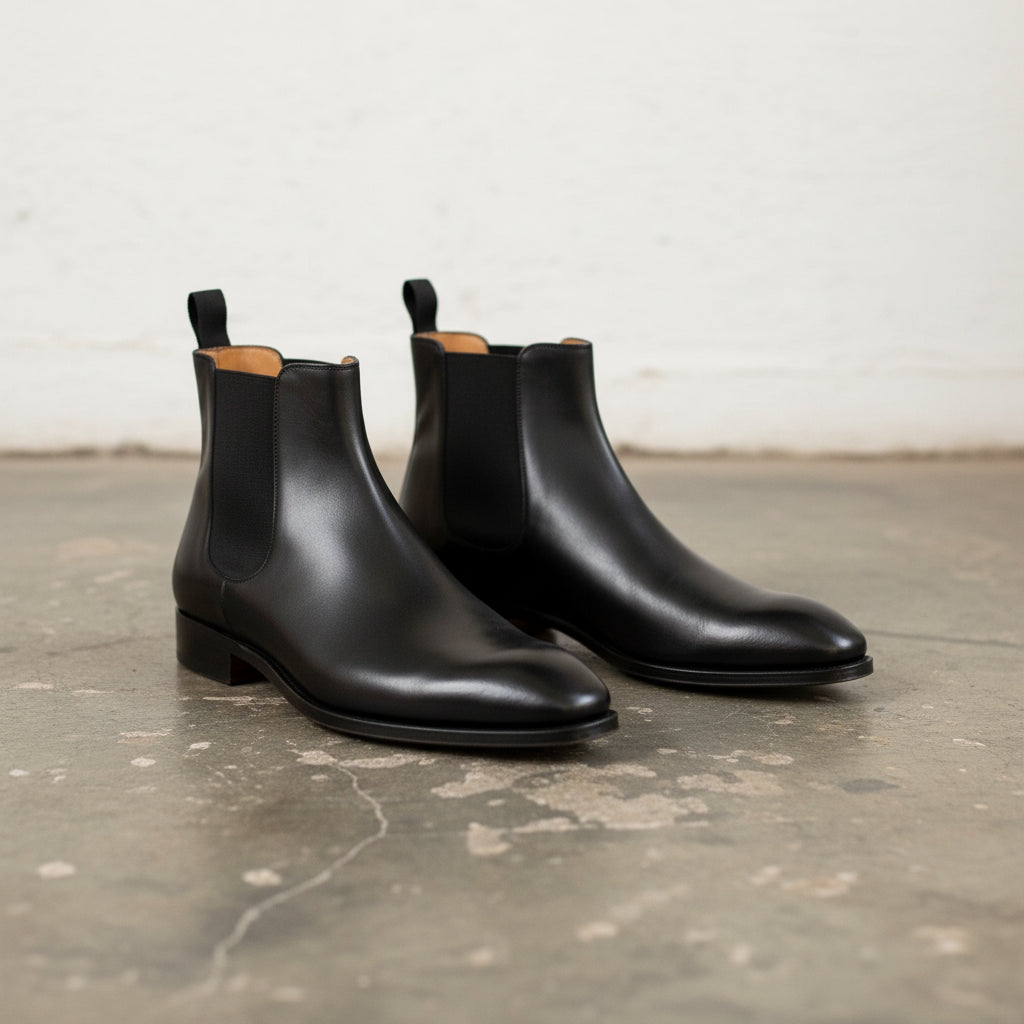 Handmade Men black Calf leather Chelsea boots, Men black ankle
