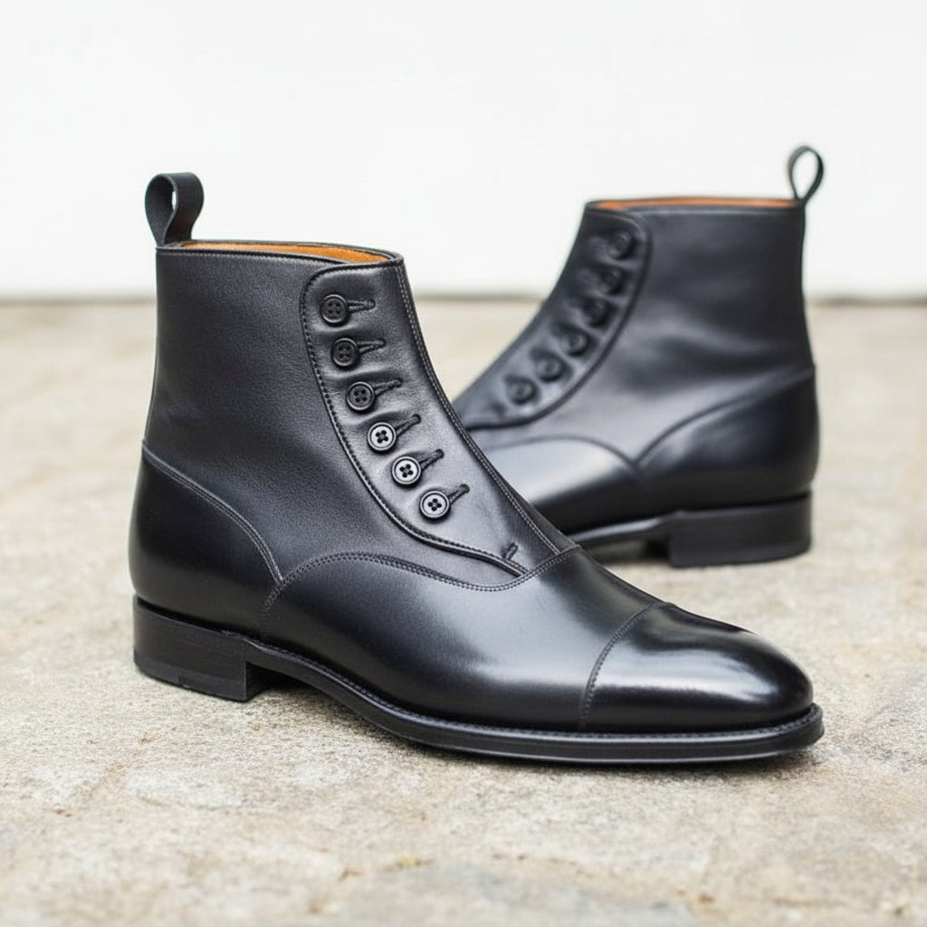 Men's Black Button Closure Leather Ankle Boots | Dress Ankle Boots Rebels Market Men's Black Button Closure Leather Ankle Boots | Dress Ankle Boots Rebels Market