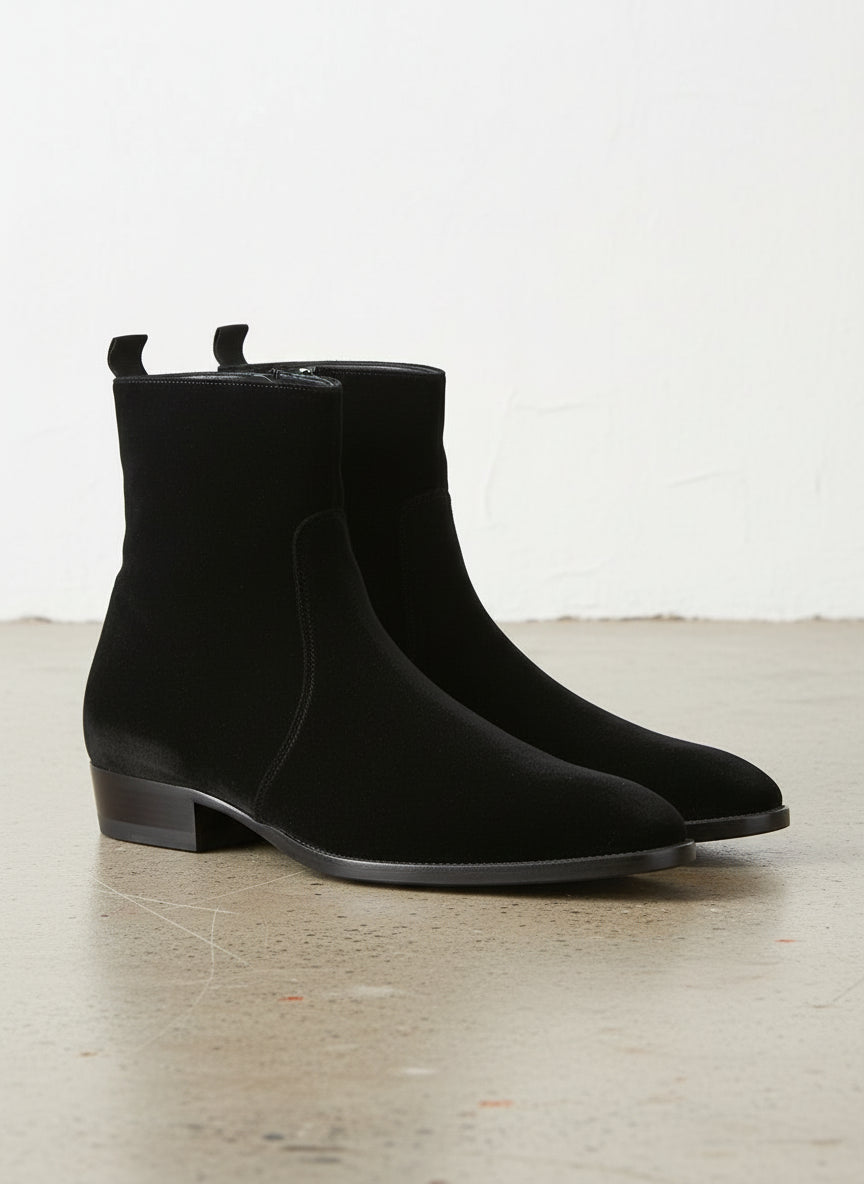 Men's Black Suede Ankle Dress Boots with Side Zip Closure Rebels Market Men's Black Suede Ankle Dress Boots with Side Zip Closure Rebels Market
