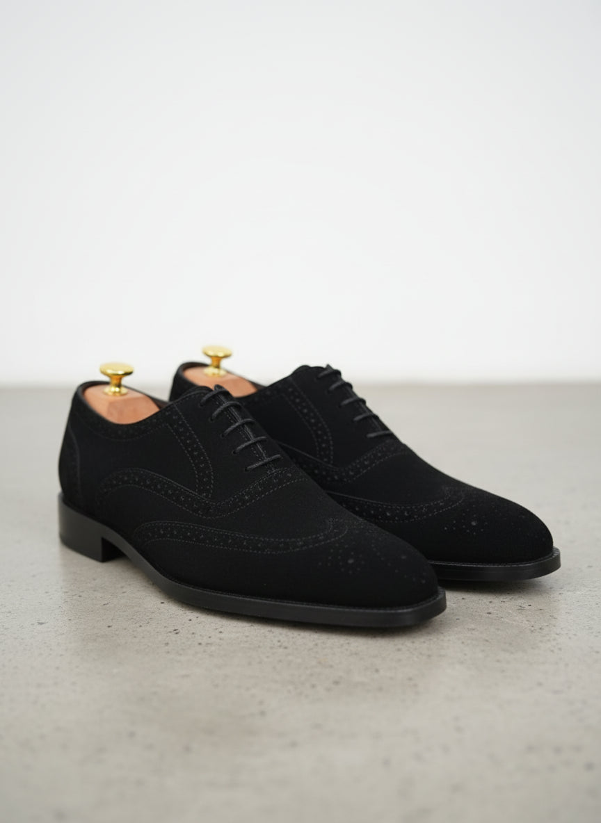 Men's Black Wingtip Brogue Suede Dress Shoes | Lace-Up Formal Shoes US 13 / Black / D - Standard Men's Black Wingtip Brogue Suede Dress Shoes | Lace-Up Formal Shoes US 13 / Black / D - Standard