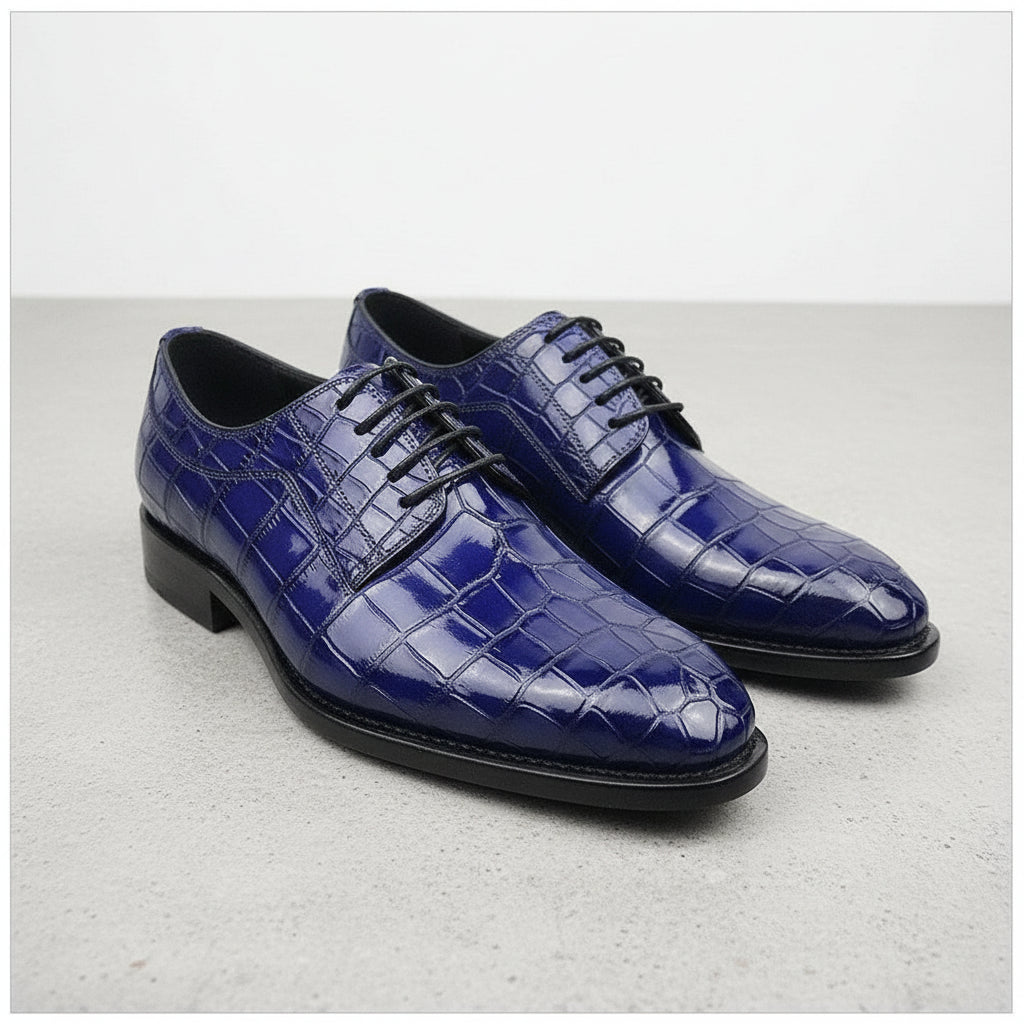 Men's Blue Alligator Leather Dress Shoes | Goodyear Welted Formal Shoes US 11.5 / Blue / D