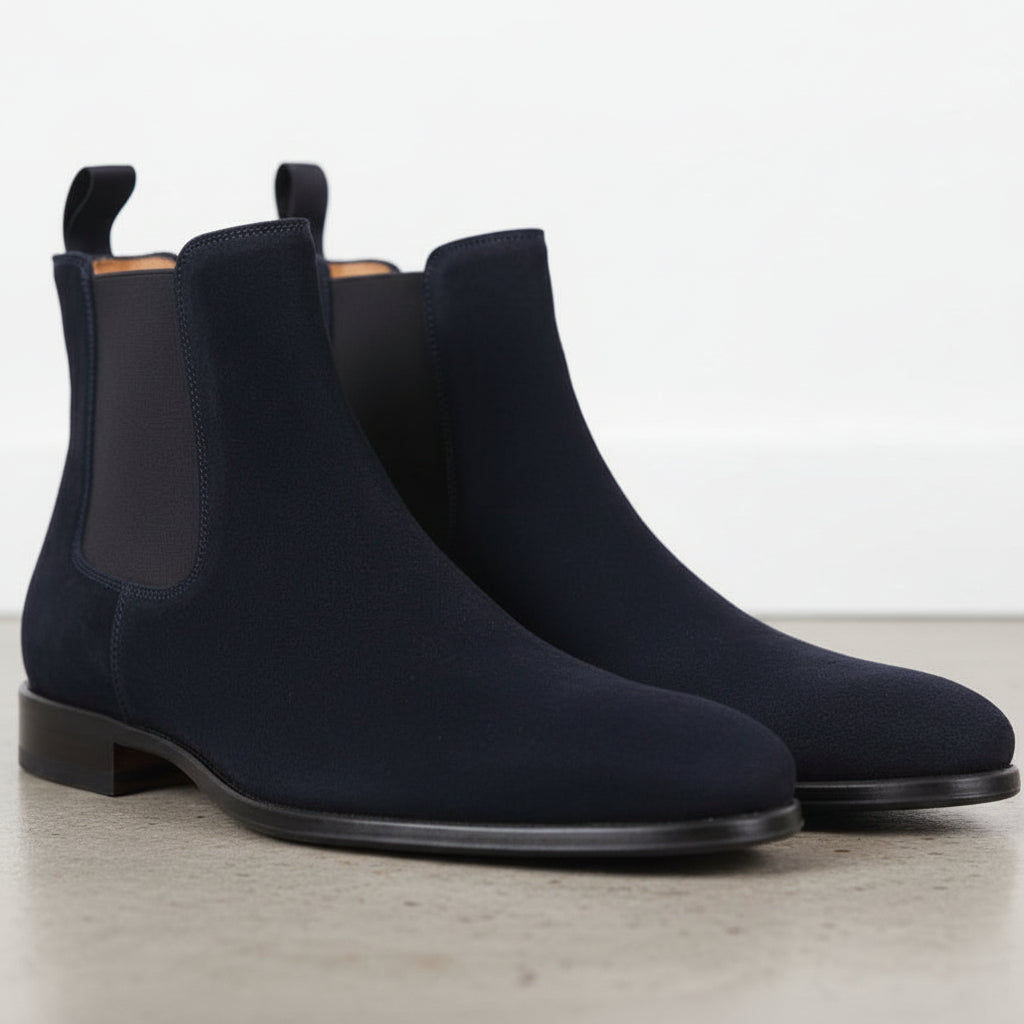 Handmade Men Blue Suede Chelsea Boot, Men Navy blue Suede  display picture 1