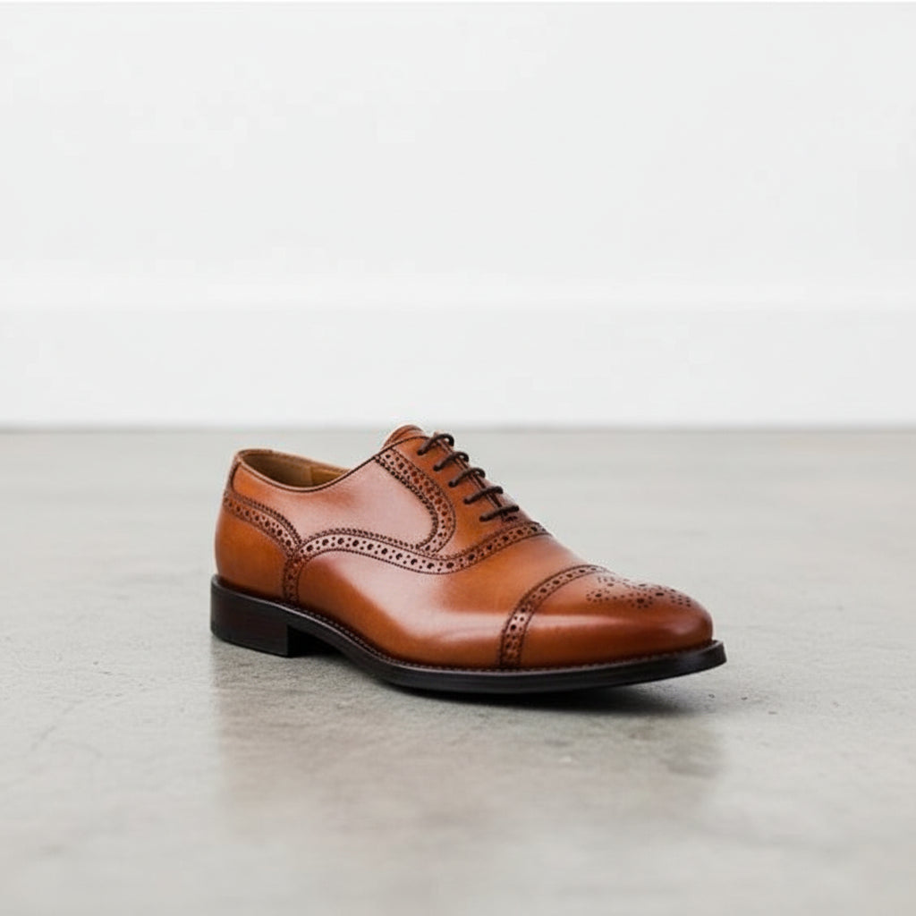 Handmade Men Brown Oxford Formal Shoes Brogue Dress Shoes Leather