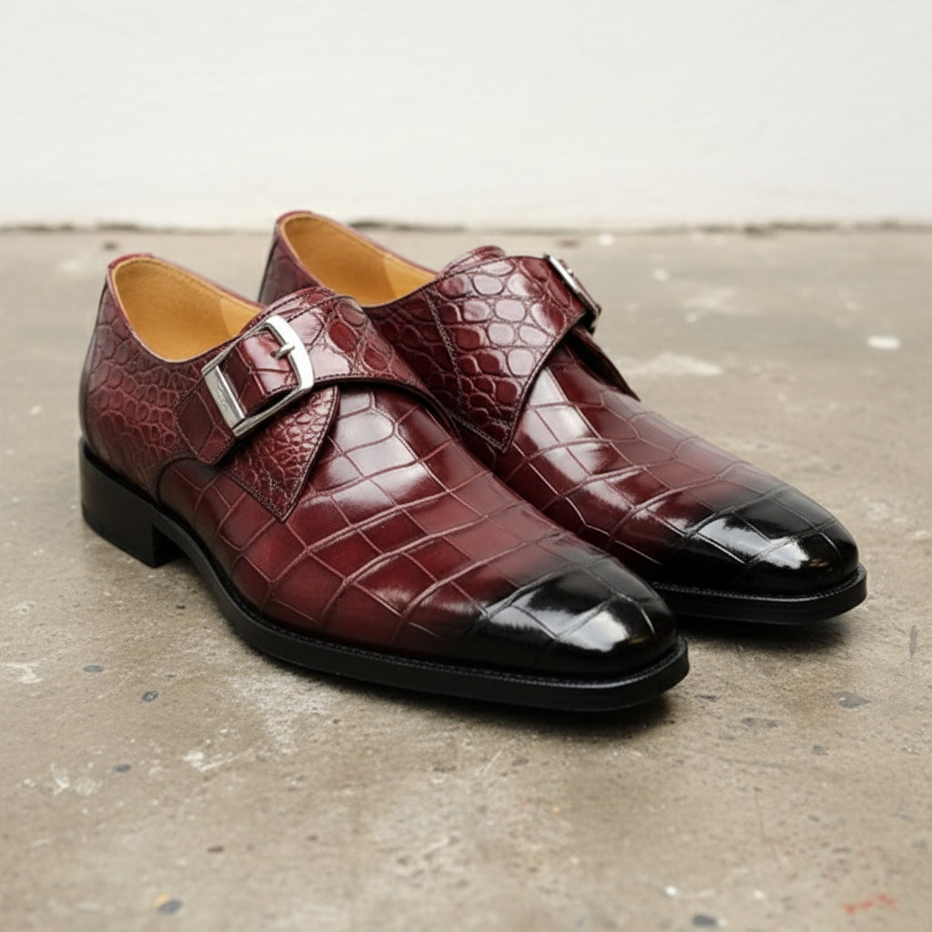 Handmade Men Brown Single Monk Alligators Shoes, Brown Business Dress Shoes  – Rebels Market