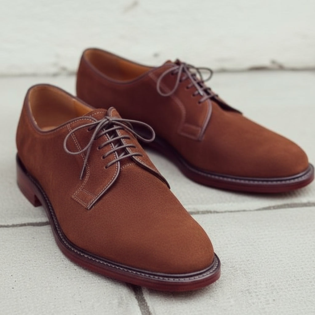 nice dress shoes Men's Brown Suede Plain-Toe Derby Shoes — Andrewes US 6.5 / Brown / D