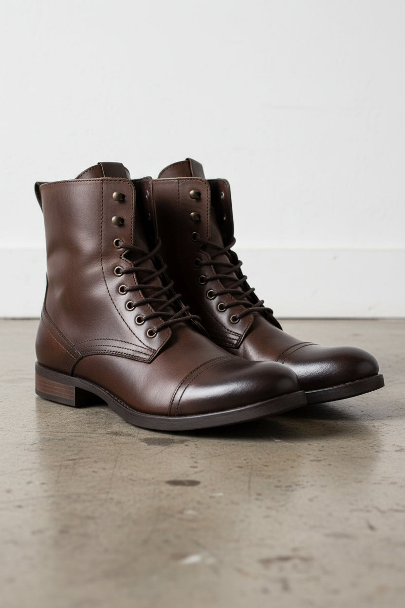 Men\'s Dark Brown Leather Lace-Up Boots Hawes - Dark Brown Pull Up | Barker Shoes USA main image 2