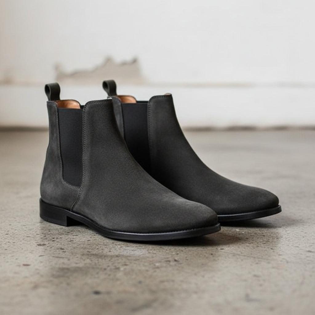 Handmade Men Charcoal Color Suede Chelsea Boots, Suede Ankle High Boots