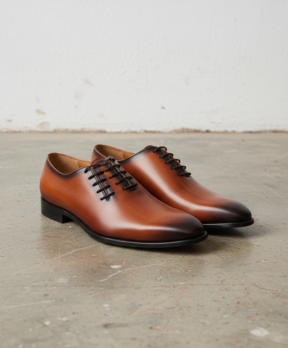 Handmade Men Cognac Lateral Lacing Whole Cut Oxford Shoes, Dress Shoes US 12.5 / D - Standard Handmade Men Cognac Lateral Lacing Whole Cut Oxford Shoes, Dress Shoes US 12.5 / D - Standard