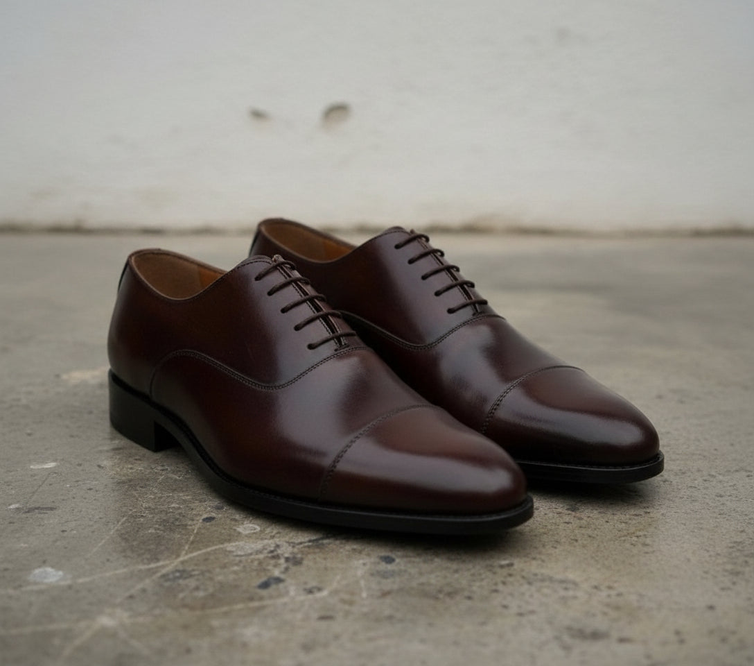 Men's Dark Brown Cap-Toe Leather Oxfords