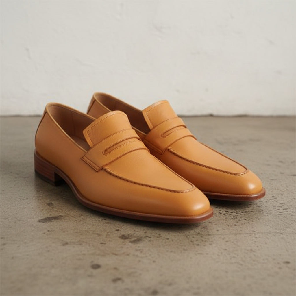 Handmade Men Formal Shoes, Tan Color Leather Moccasins Shoes Loafer