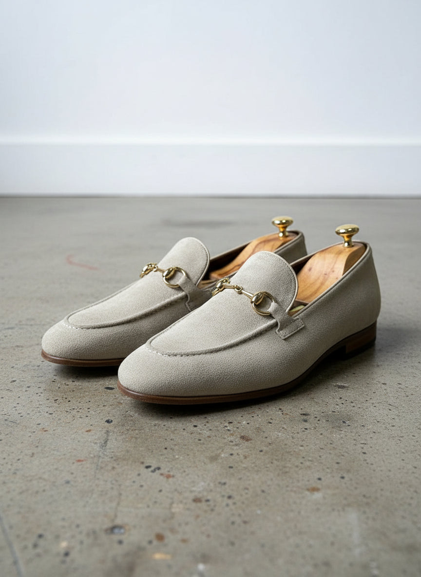 Men's Light Gray Suede Moccasin Dress Shoes | Slip-On Loafers US 16 / Light Gray / D - Standard Men's Light Gray Suede Moccasin Dress Shoes | Slip-On Loafers US 16 / Light Gray / D - Standard