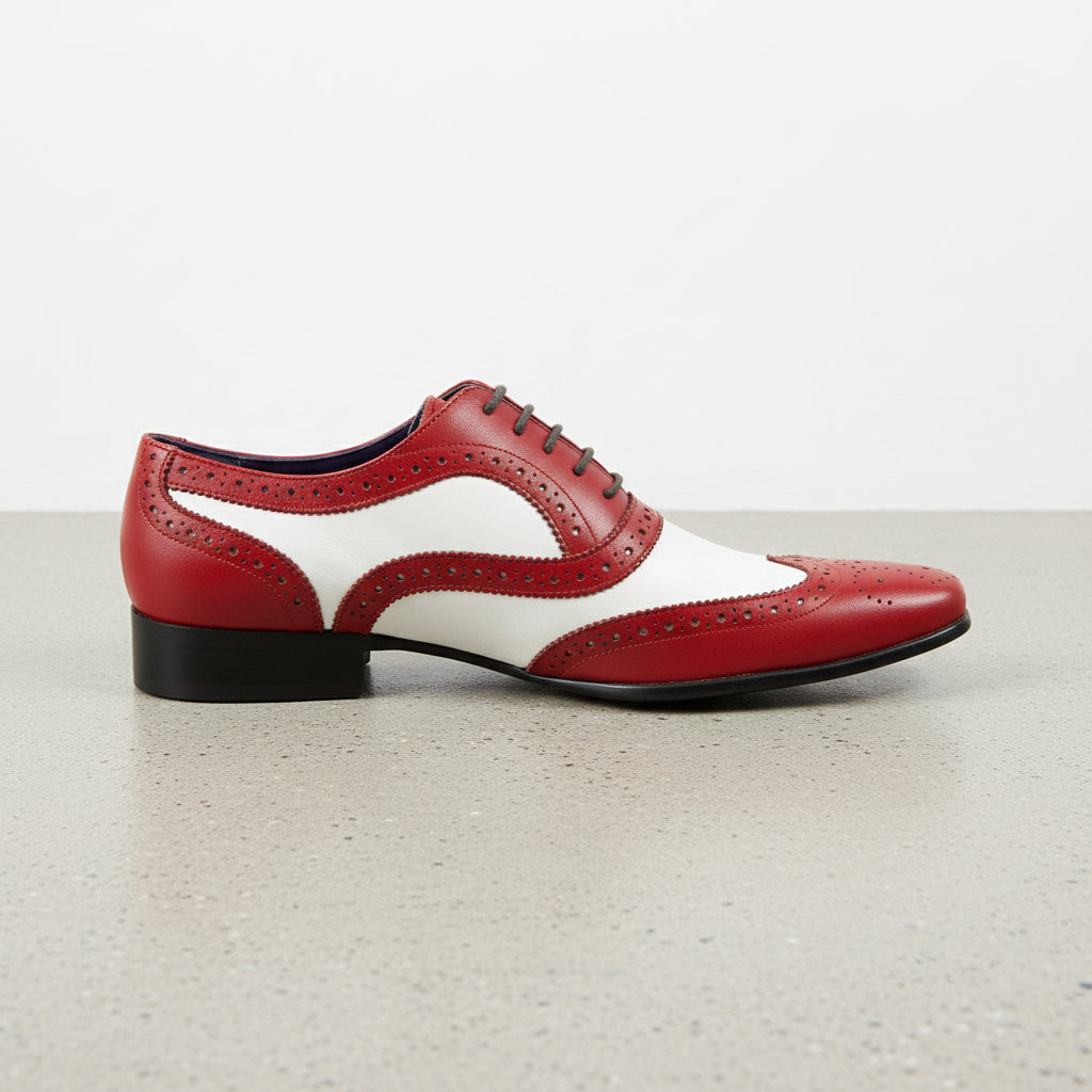 Handmade Men Spectator Shoes, Red White Shoes Wingtip Brogue Dress US 9.5 / Red White / D