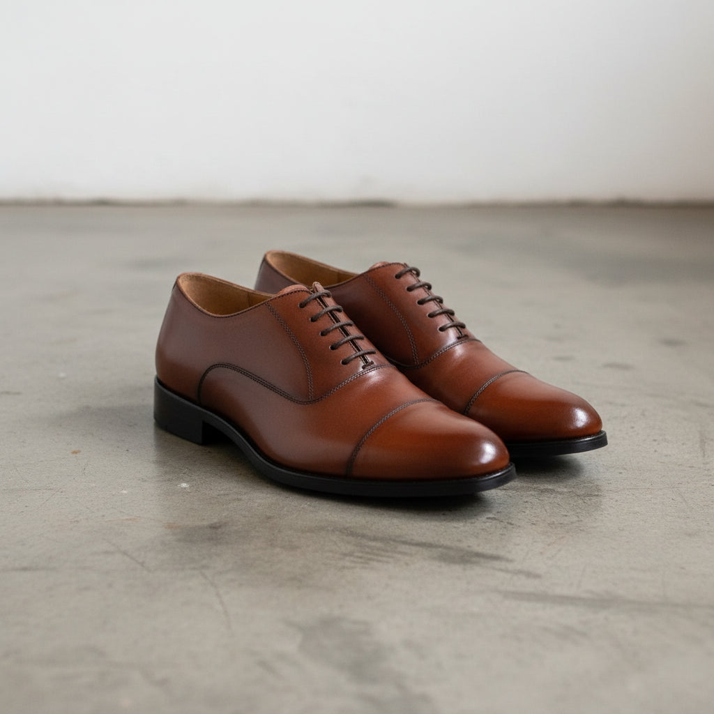 Men's Brown Cap-Toe Leather Oxfords - Bramford US 9.5 / Brown / D
