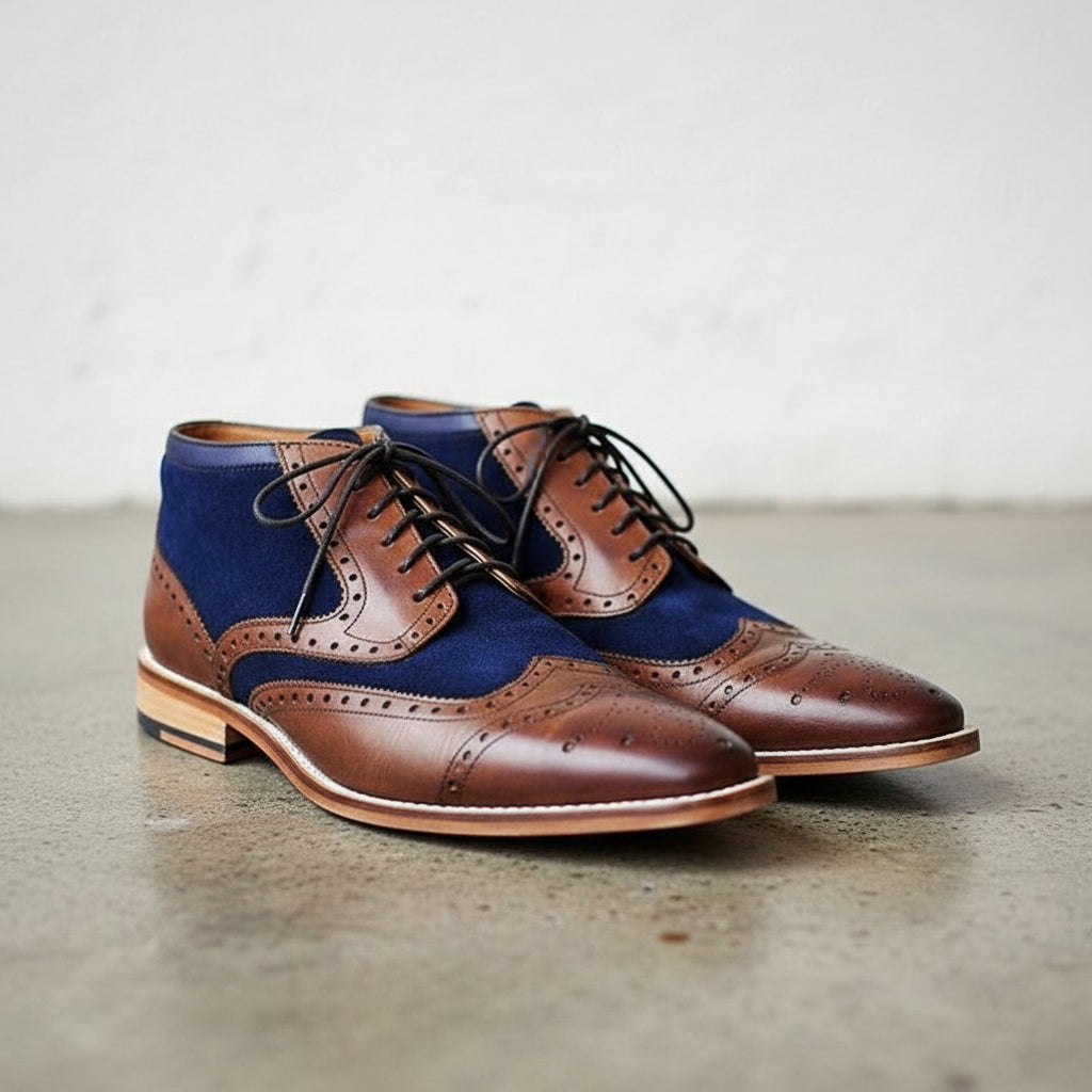 Handmade Men Two Tone Boot, Blue and Brown Ankle Boot, Casual Boot – Rebels  Market