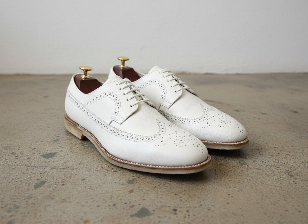 Handcrafted White Brogue Dress Shoes for Men