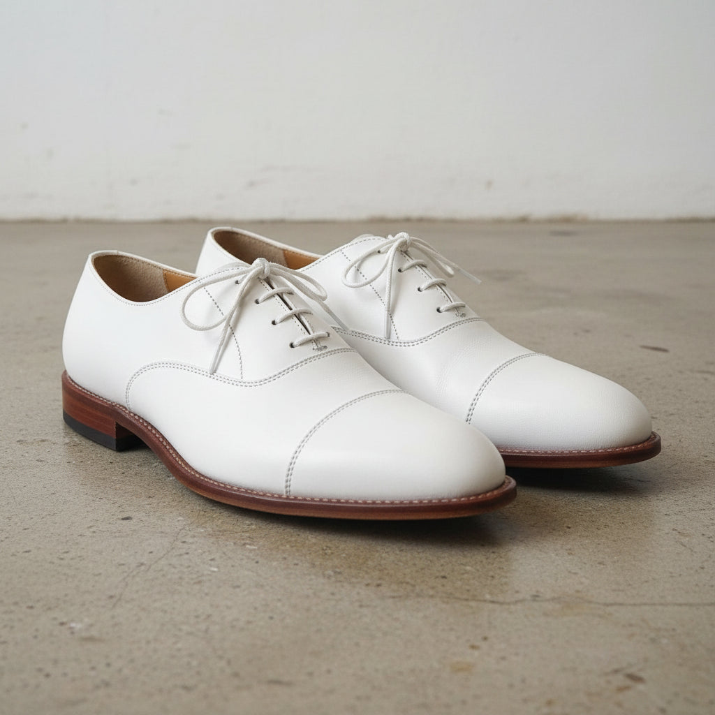 Handcrafted Men's White Leather Oxford Dress Shoes