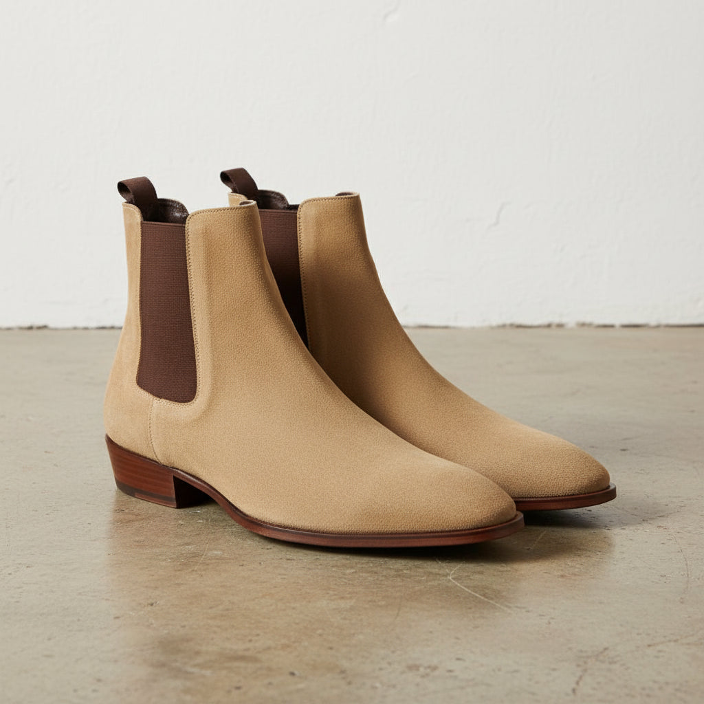 Handmade Mens Beige suede chelsea boots, Men dress boots, ankle boots Men US 8.5 / Beige / D