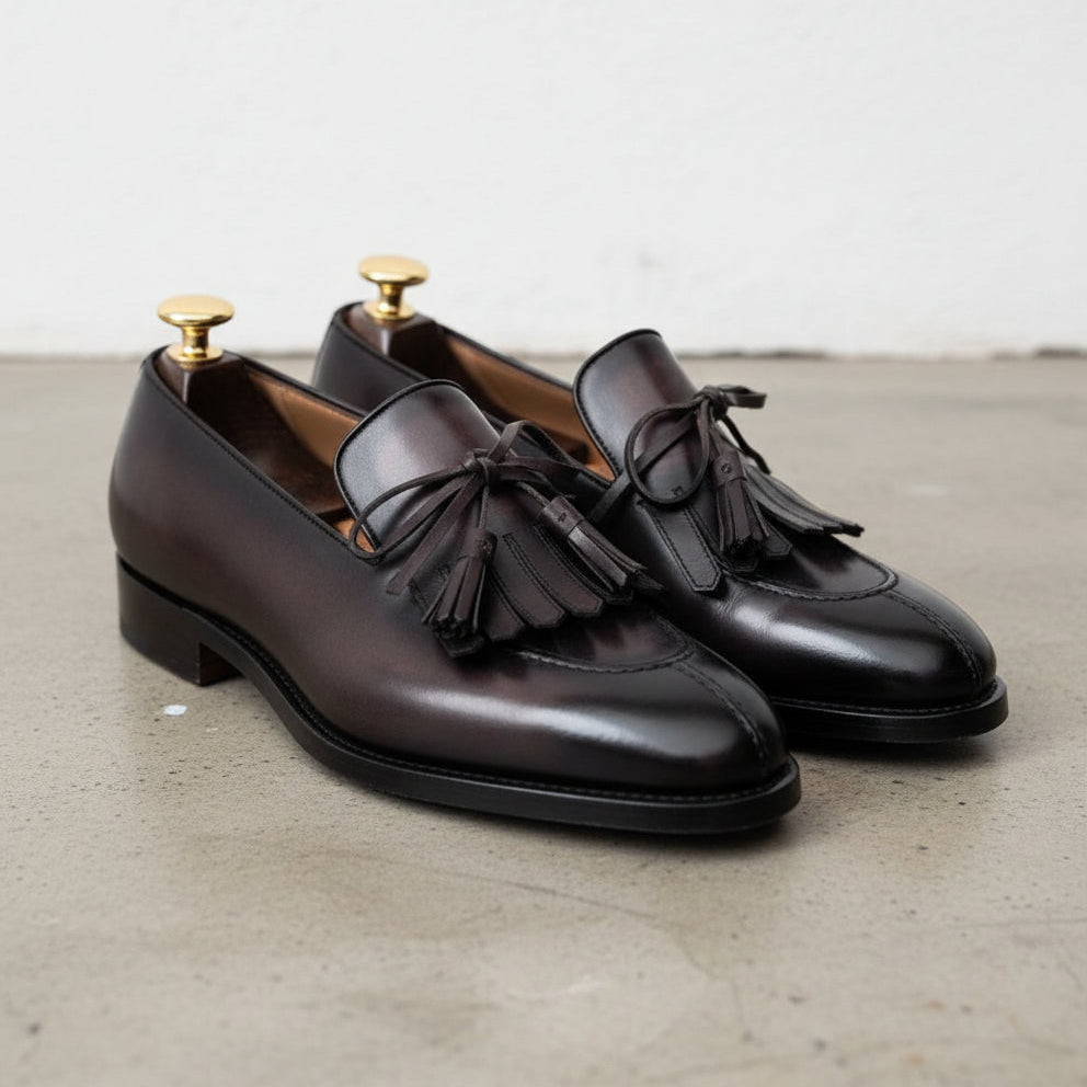 Handmade Men's Black Leather Fringe Dress Shoes Moccasins - Shoes for Men