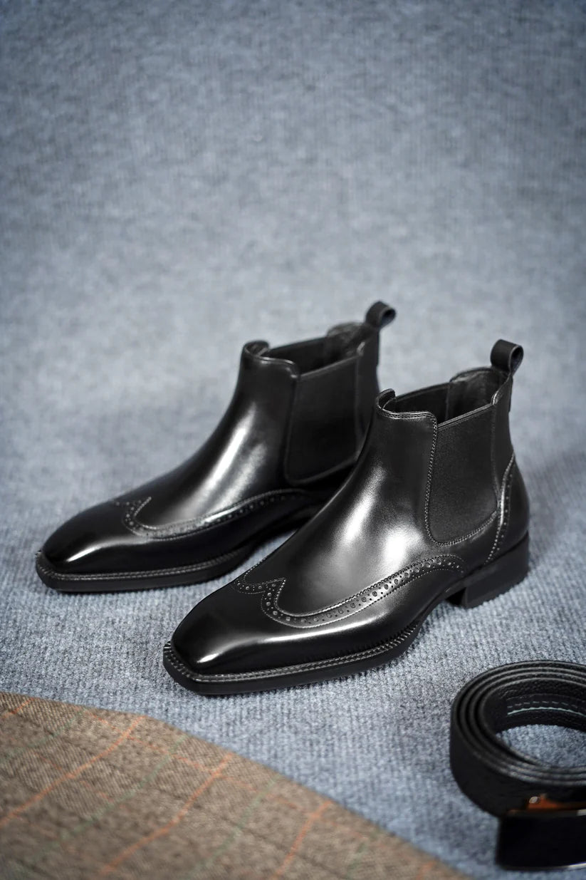 Men's Black Wingtip Chelsea Boots